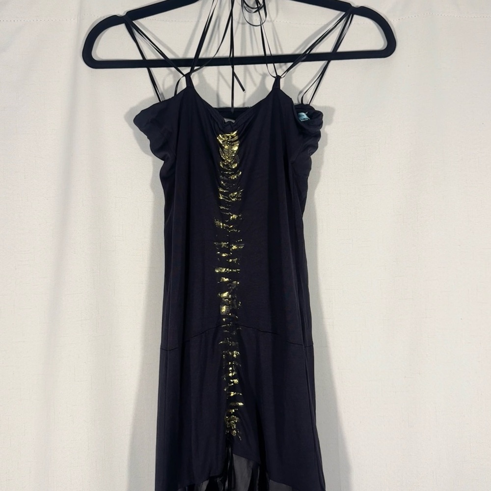 Vintage Marciano Black & Gold Ruched Midi Dress - Picture 4 of 8